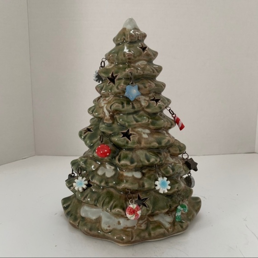 9” Tall Holiday Decorated Ceramic Christmas Tree